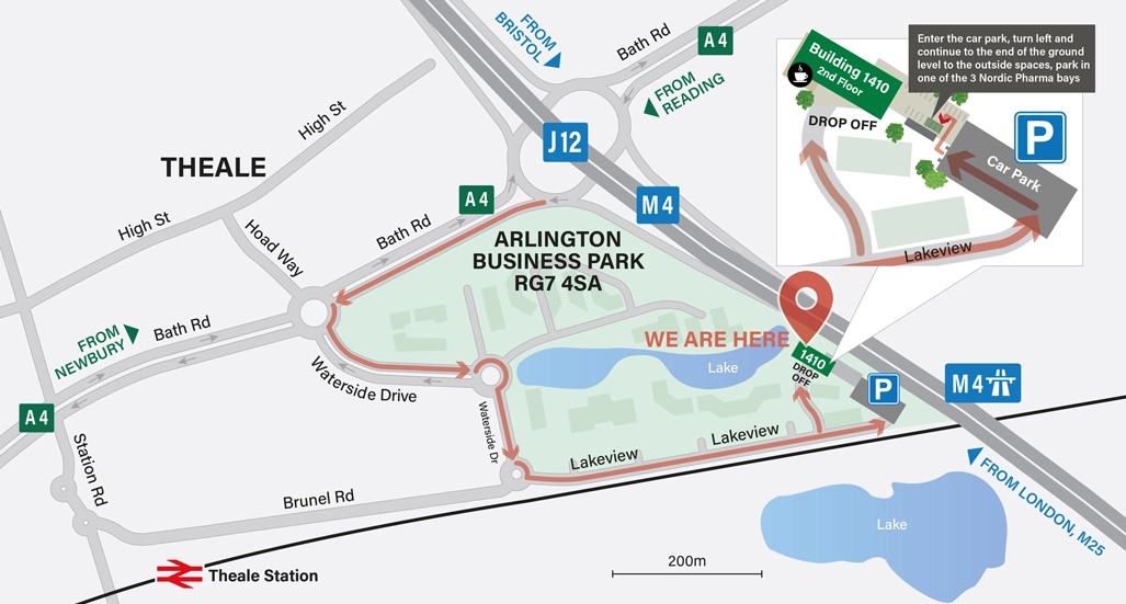 Map graphic of directions to Nordic Pharma offices